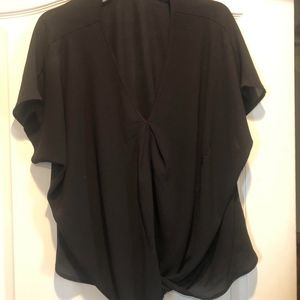 She + Sky Black Short Sleeved Knot Front Blouse